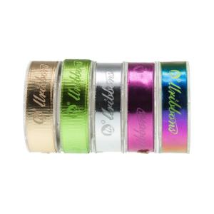 China Polyester Printed Grosgrain Ribbon Full Version Foil Rainbow Gold For Flower Packaging factory