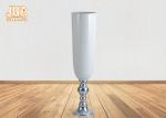 Silver Leafed Pedestal Floor Vases White Glossy Fiberglass Table Vases Wedding