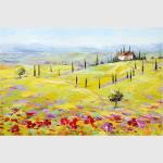 Modern Abstract Landscape Oil Painting Yellow Red Tuscany Village Companies