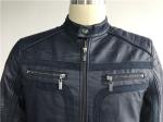 Navy Upstyled Mens PU Jacket , Faux Leather Biker Jacket With Suede Detail