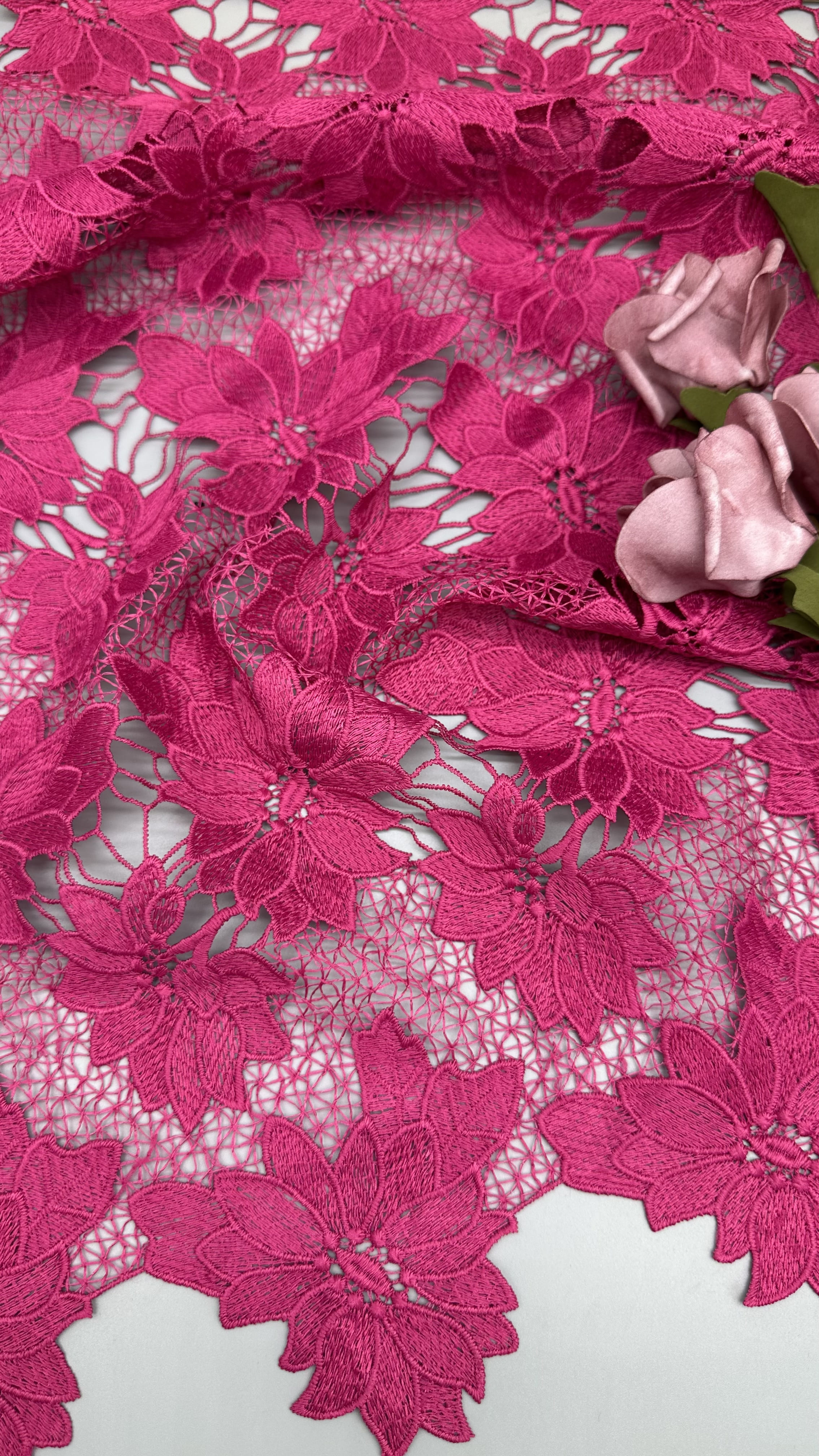 Luxury Pink Flower Laser Embroidered Lace Style Hollow-up For Breathe Premium