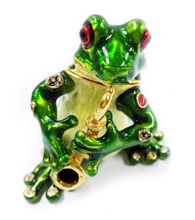 Violin Frog Trinket Box Music Jeweled Box Pewter Frog Jewelry Box Green Frog Trinket Box Frog Trinket Box Jeweled Box