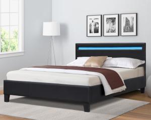 China Double Size Leather Led Upholstered Bed For Modern Bedroom factory