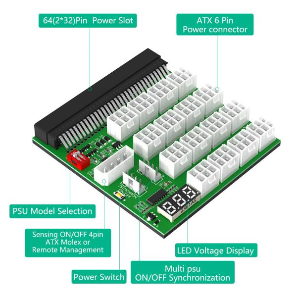 ATX 16x 6Pin 12V Power Supply Breakout Board With Synchronization And Remote Management 16 * 12V PCI-E 6Pin Connector