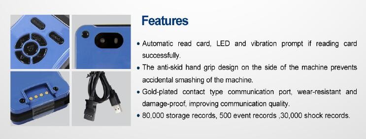 IP65 2.4" LCD Display Guard Tour Reader Device Vibration Recording