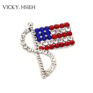 China VICKY.HSIEH Rhodium Tone Rhinestone Pave USA Flag Brooches factory