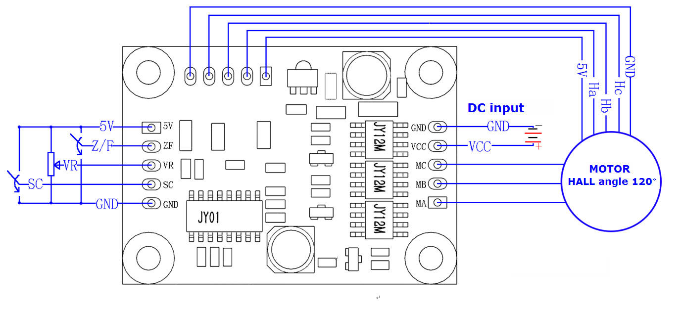 Hall Effect 3 Phase BLDC Motor Controller Rotating Direction Control Ports