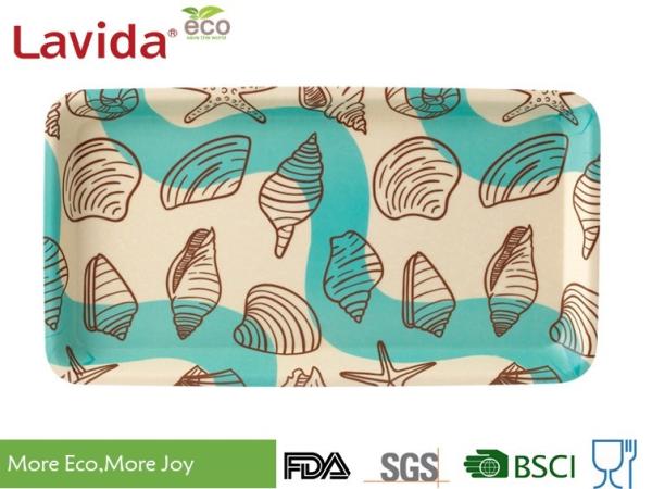 Heathy Food Grade Fresh Ocean sea shell Decal Printing Bamboo Fibre Tray