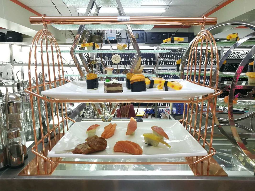 3 - Layer Dim Sum Display Stand for Serving Buffet Food , Melding Green Tined Glass