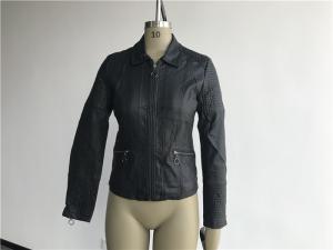 China Black Ladies Faux Pleather Jacket Polished Gunmetal Zip With Quilting Tw75779 factory