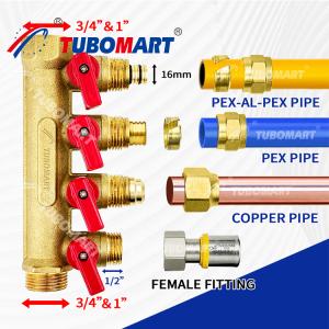 China 1/2 Inch Brass Pex Manifold 150 Psi For Plumbing Projects 200°F Max Temperature factory