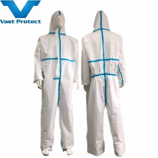 Surgical Supplies Materials Disposable White Micro Film Jumpsuit with Blue