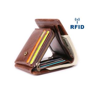 China Men's Genuine Leather Trifold RFID Blocking Zipper Coin Card Purse with Fashion Style factory