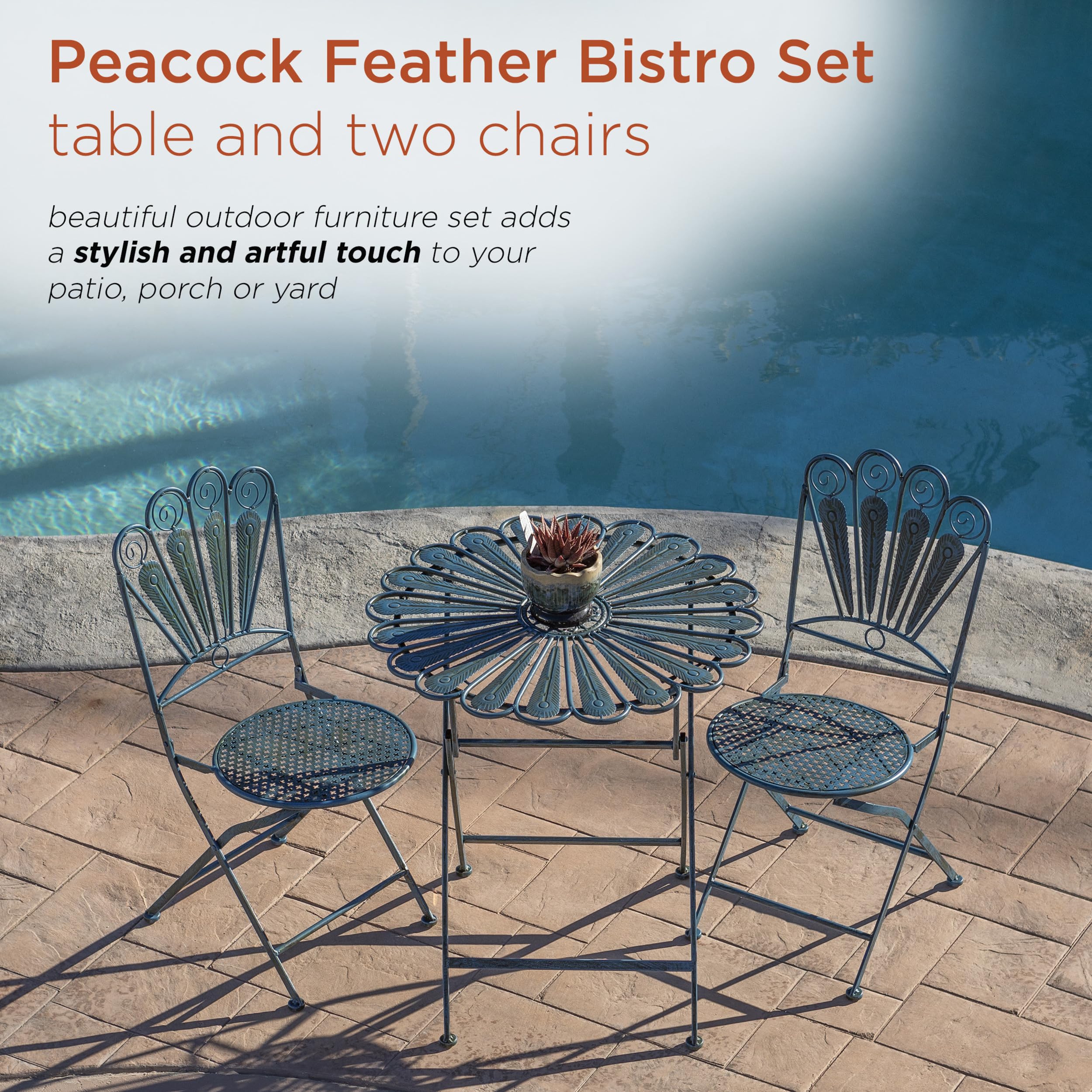 Foldable Table and Chair Patio Set Peacock-Inspired Bistro Set for Any Gathering