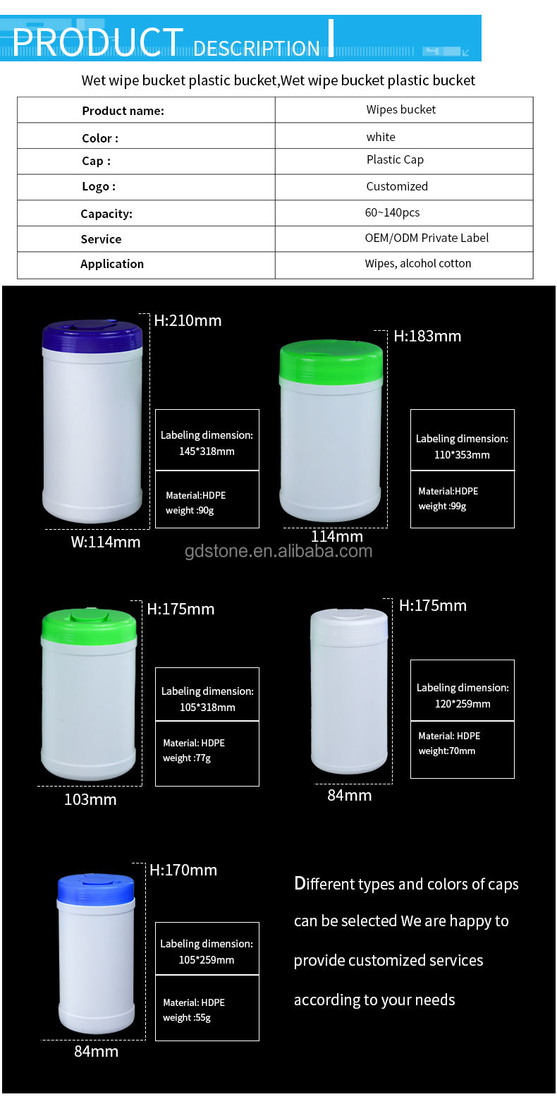 Wipes Alcohol Cotton HDPE Plastic Jerry Can Plastic Bucket With Cap OEM ODM