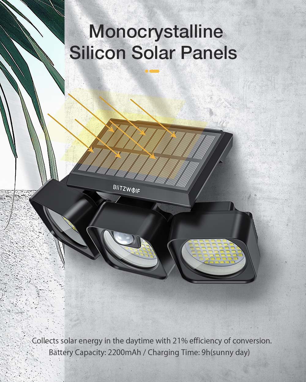 218LED 3 Heads 650lm Solar Power LED Lamp 1.3W IP64 Waterproof Wall Light