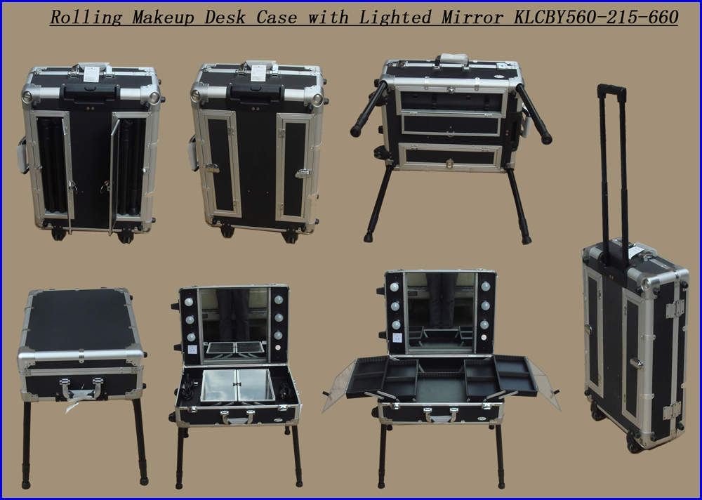 Rolling Makeup Desk Case with Lighted Mirror KLCBY560-215-660