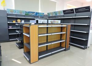 China High End Boutique Shop Metal Frame Wood Shelves , Light Duty Metal And Wood Shelving Unit factory