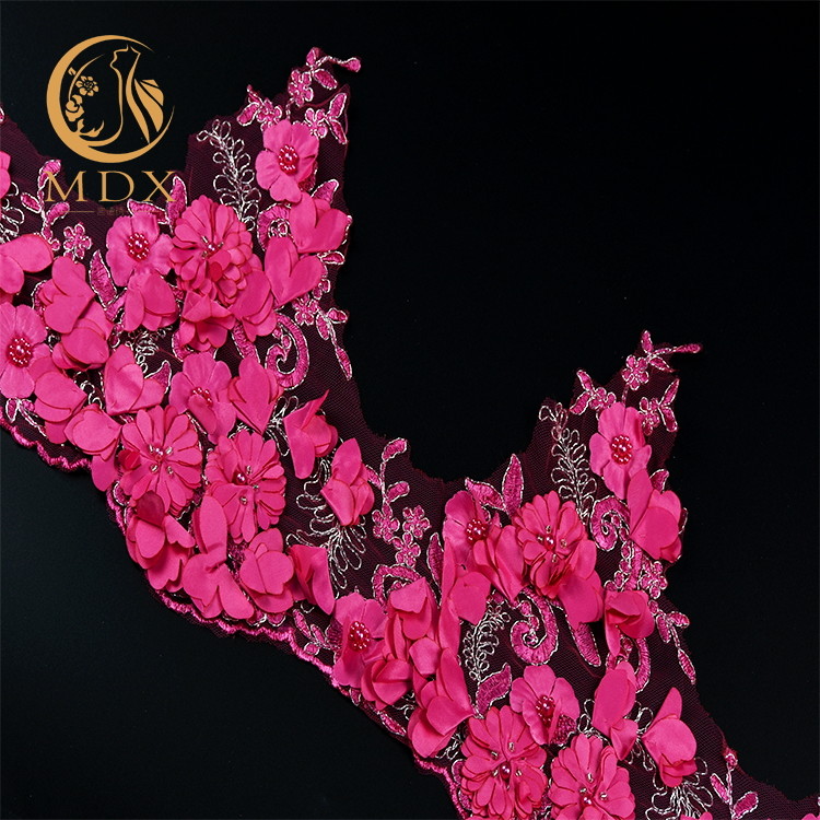 Fashion Bridal 3D Flower Lace Trim 135cm Width Handmade Colorful Embroidered