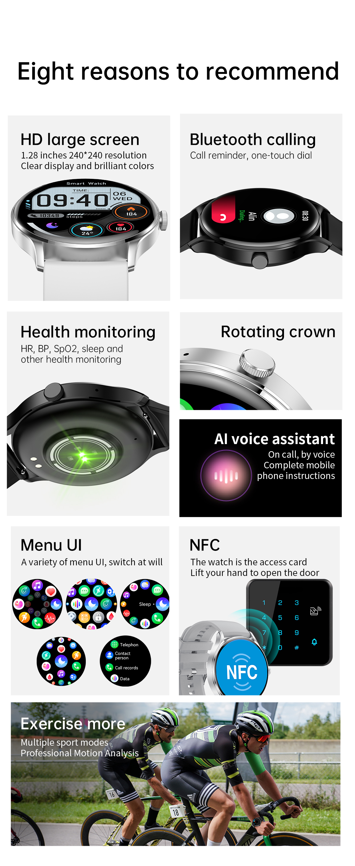 Smart Watch HD Display Stainless Steel Body BT Call Voice Assistant Round Smartwatch For Men Women