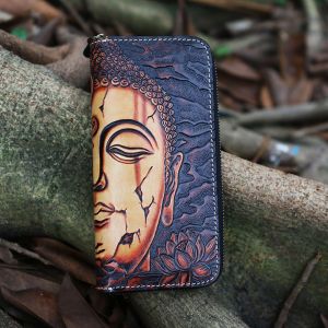 Buddha Demon Handmade Vegetable Tanned Cowhide Carved Japanese Wallet Genuine