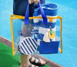 China Transparent Cosmetic Tote Bag , PVC Hand Carry Clear Stadium Bag For Ladies factory