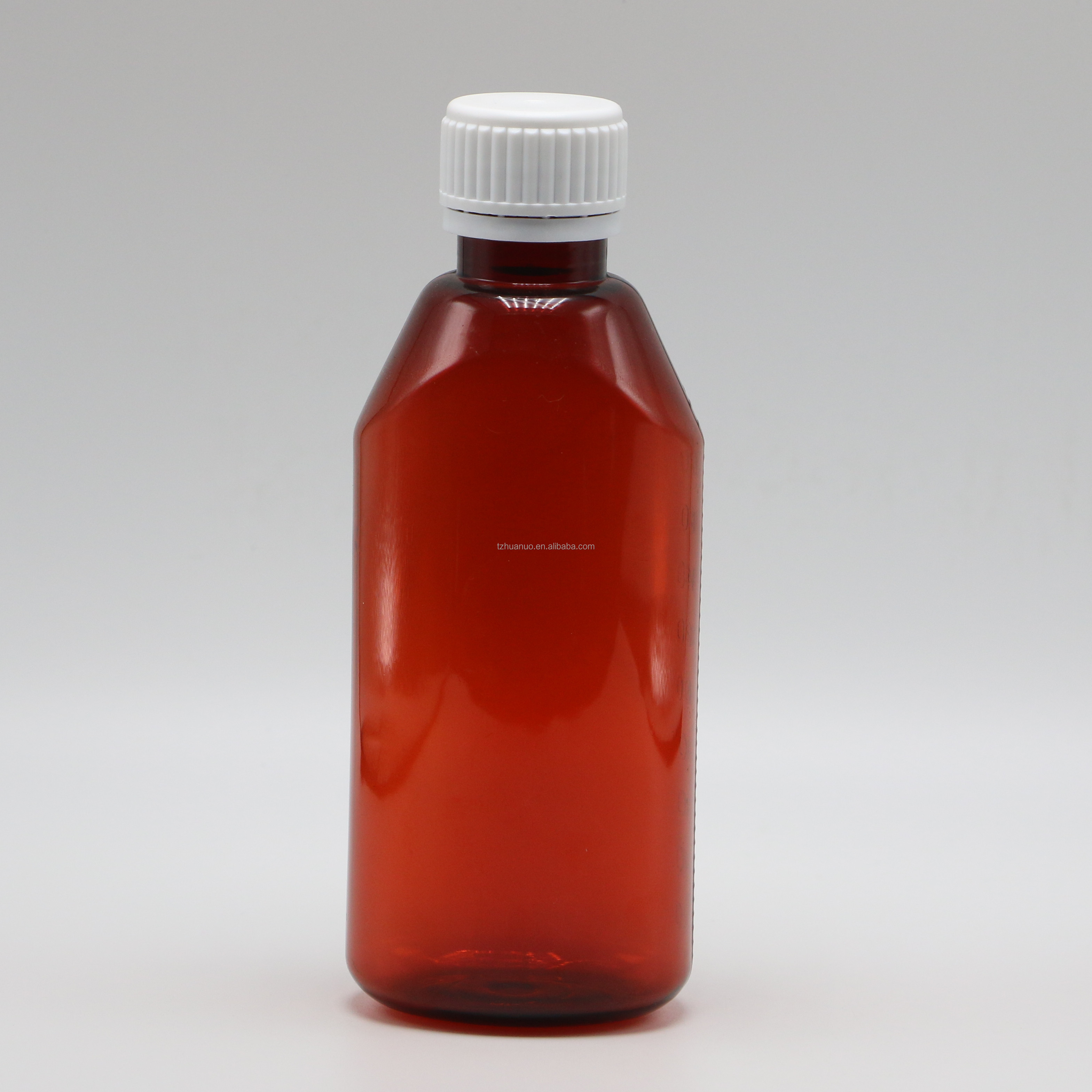 200ml Oval Amber Prescription Pharmacy PET Liquid Medicine Container with Lid and Scale