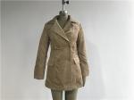 Flaxen Corduroy Wadded Double Breasted Coat , Long Womens Cotton Jacket