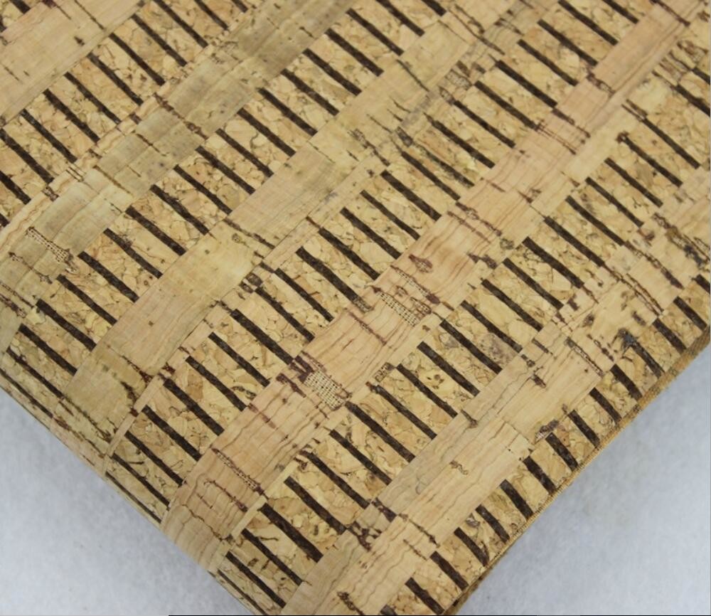 Hot Sell 1.35m Width Cork Fabric with Black Color Stripes by Yard for Sewing Machine