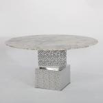 Matte Silver Marble Counter Height Table For Dining Room Use