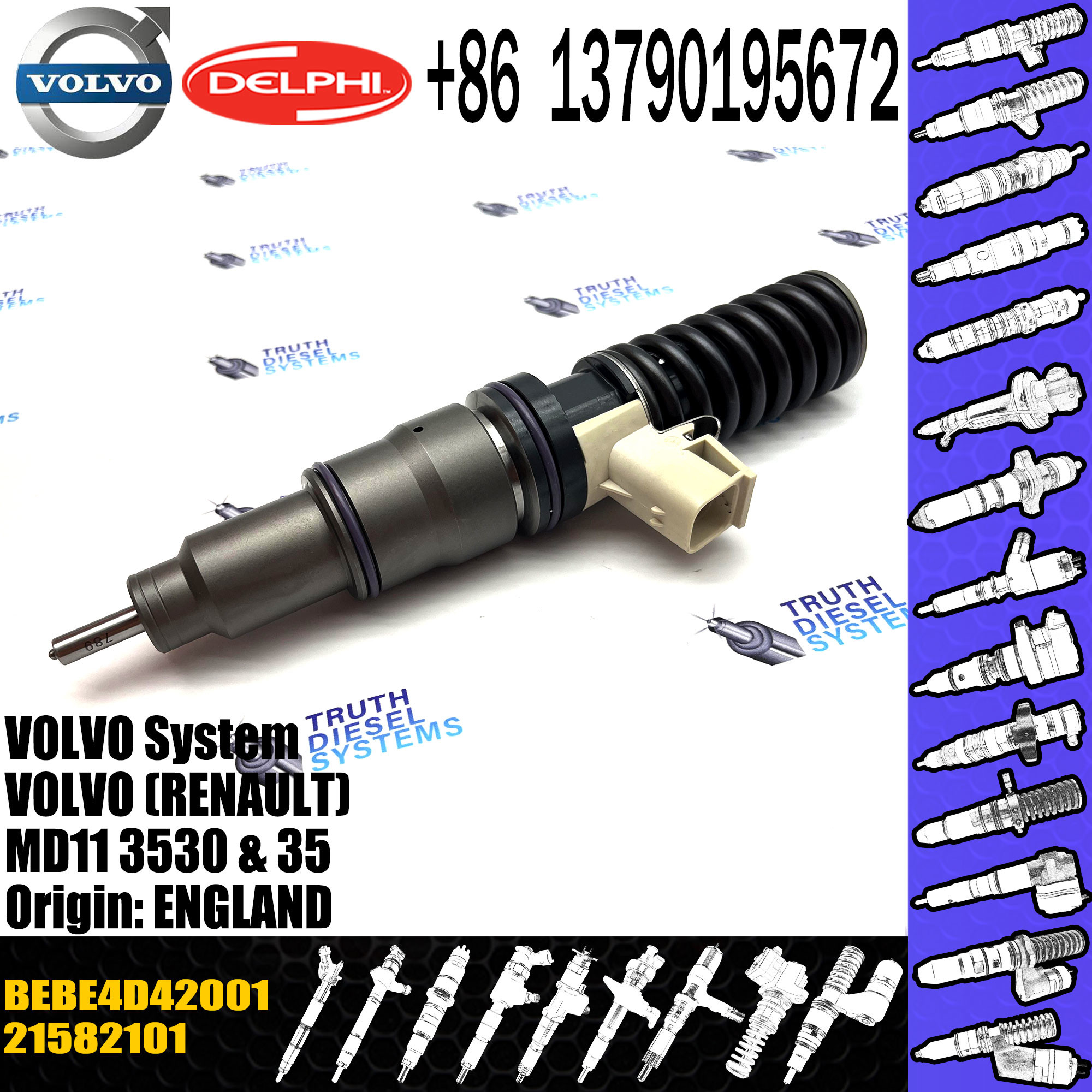 High Quality Diesel Fuel Injector 21582101 BEBE4D42001 For RVI MD11 3503 & 3503 EURO 4