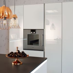 White Parallel Acrylic Kitchen Cabinet With Island High Gloss