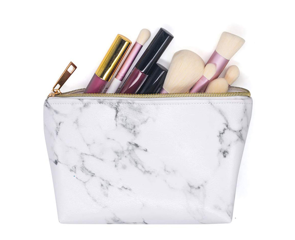 Marble PU Leather Cosmetic Pouch Bag For Travel