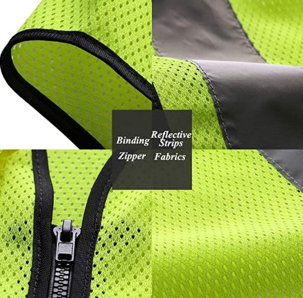 100% Polyester High Visibility Fluorescent Reflective Mesh Vest With Pockets Zipper