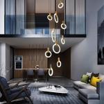 Living Room Stair Lighting Fixtures Loft Hanging Suspension Metal Acrylic Rings