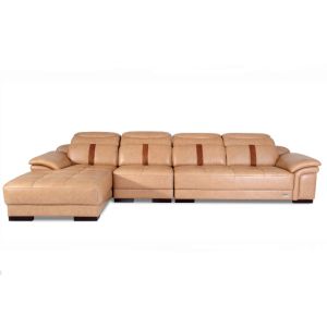 Durable Leather Sectional Sofa Bed Solid Wood Frame High Cushion