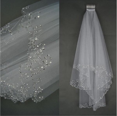 Bridal veil, wedding dress, dress accessories, 2 layers of handmade beads, hook styling bridal veil wholesale