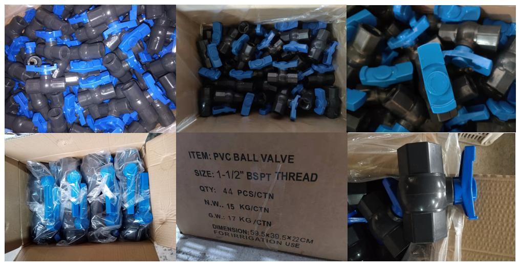Black PVC Body Octagonal DIN Socket/NPT Thread Ball Valve with Blue Long Handle