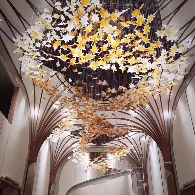 Non Standard Customized Glazed Maple Leaf Chandelier Hotel Banquet Art Decoration Engineering Light