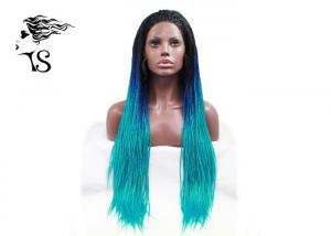 China Blue Ombre Syntheticlace Front Box Braids , Colored Long African Braided Hair Wig factory