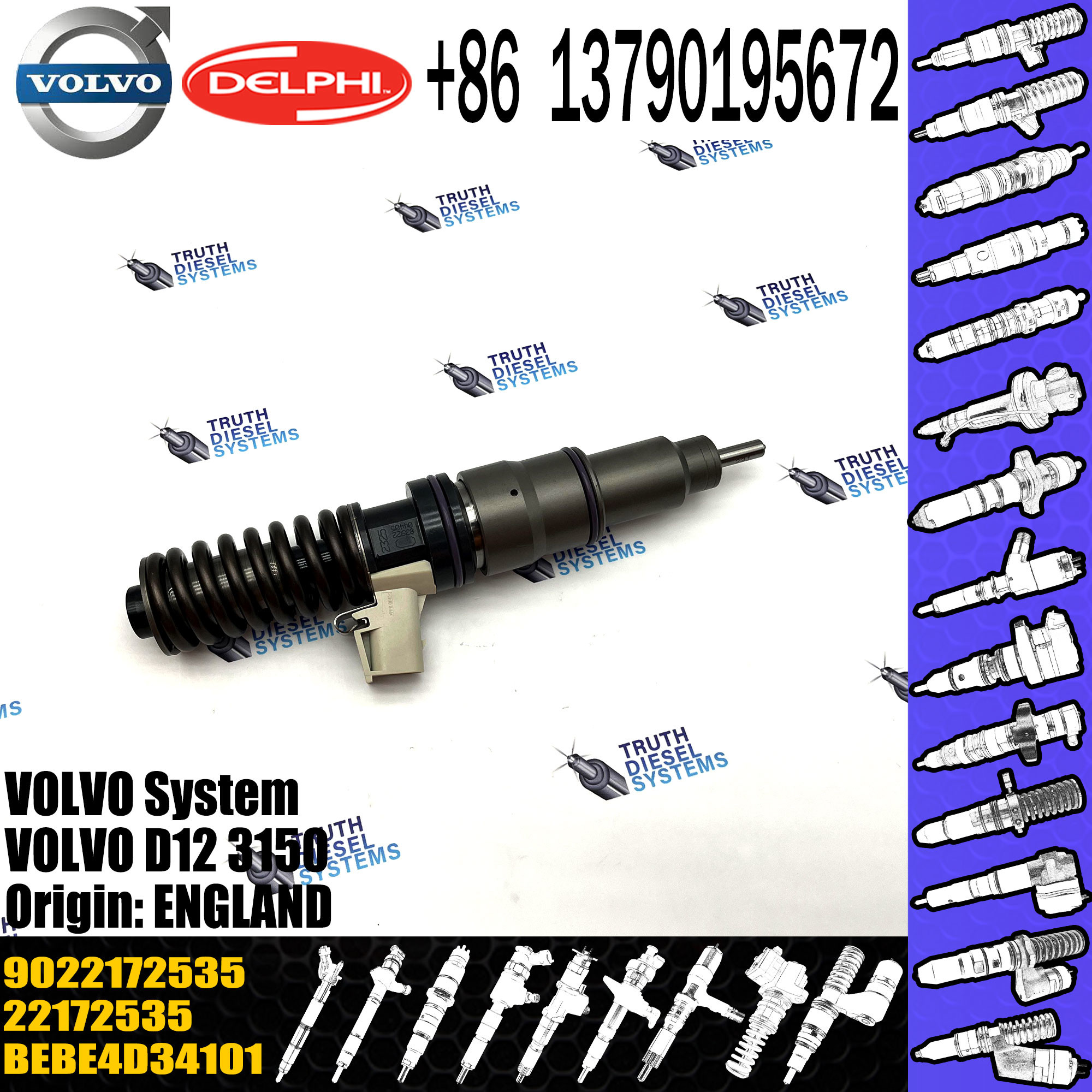 New Diesel Fuel Injection Injector E3.18 9022172535 22172535 BEBE4D34101 For VOL D12 3150