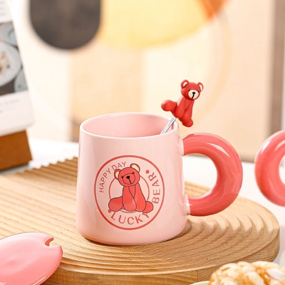 Bear Ceramic Mug with Lid and Spoon 300ml USB Heating