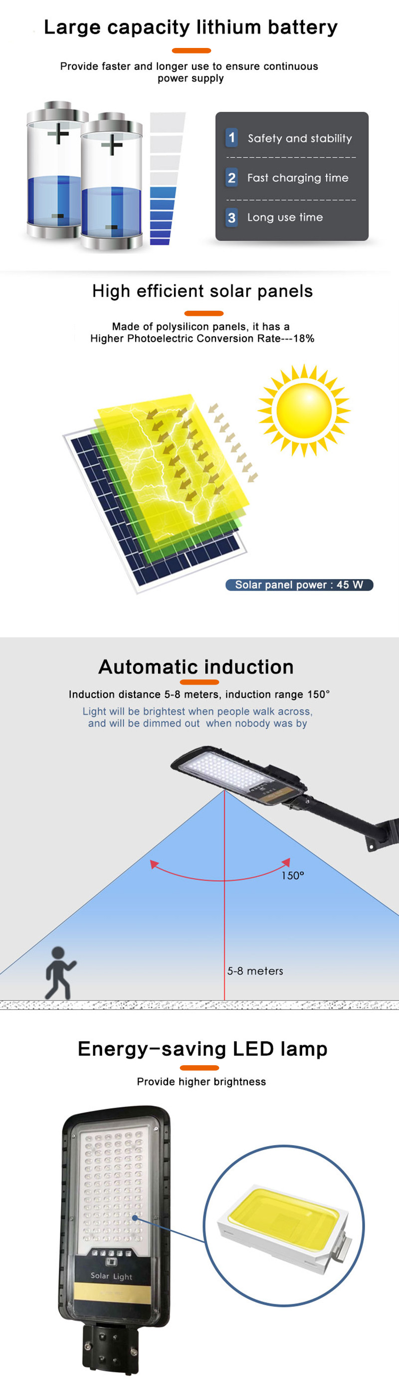 Outdoor Illumination Solar Street Light Energy Saving With Power Display