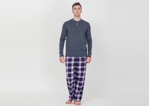 China Trendy Mens Jersey Pyjamas Long Sleeves Tee And Woven Yarn Dyed Flannel Long Pants factory