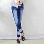 OEM Soft High Waist Women Denim Skinny Jeans Dark Blue Shrink - Resistant