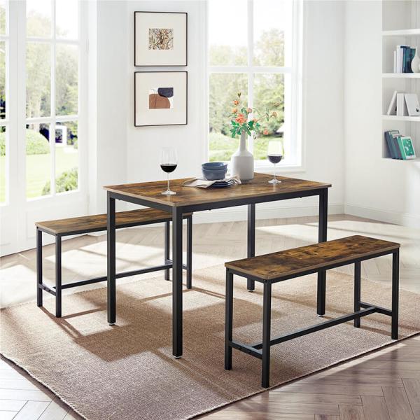 Dining Table with 2 Benches, Industrial Dining Table Set, Dining Table, Dining