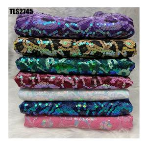 China Fancy Sequin Embroidery Mesh French African Lace Fabric for Formal Dress Abaya Dubai factory
