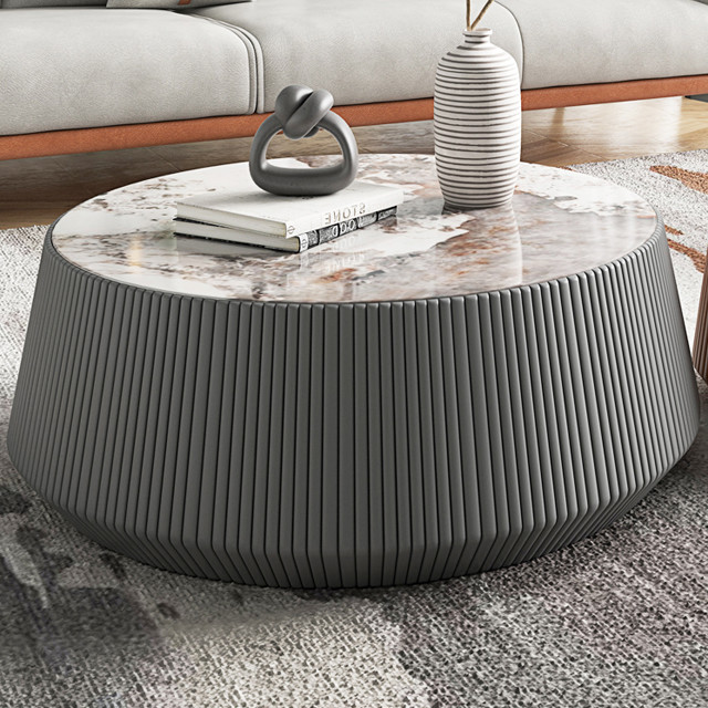 Microfiber Leather Round Rock Coffee Table Luxury Style ODM