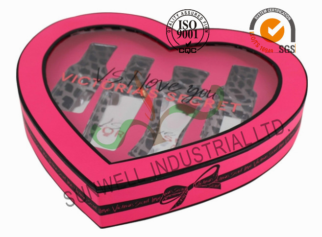 Heart Shaped Screen Printing Cosmetic Gift Packaging Box With PVC Windows Flocking