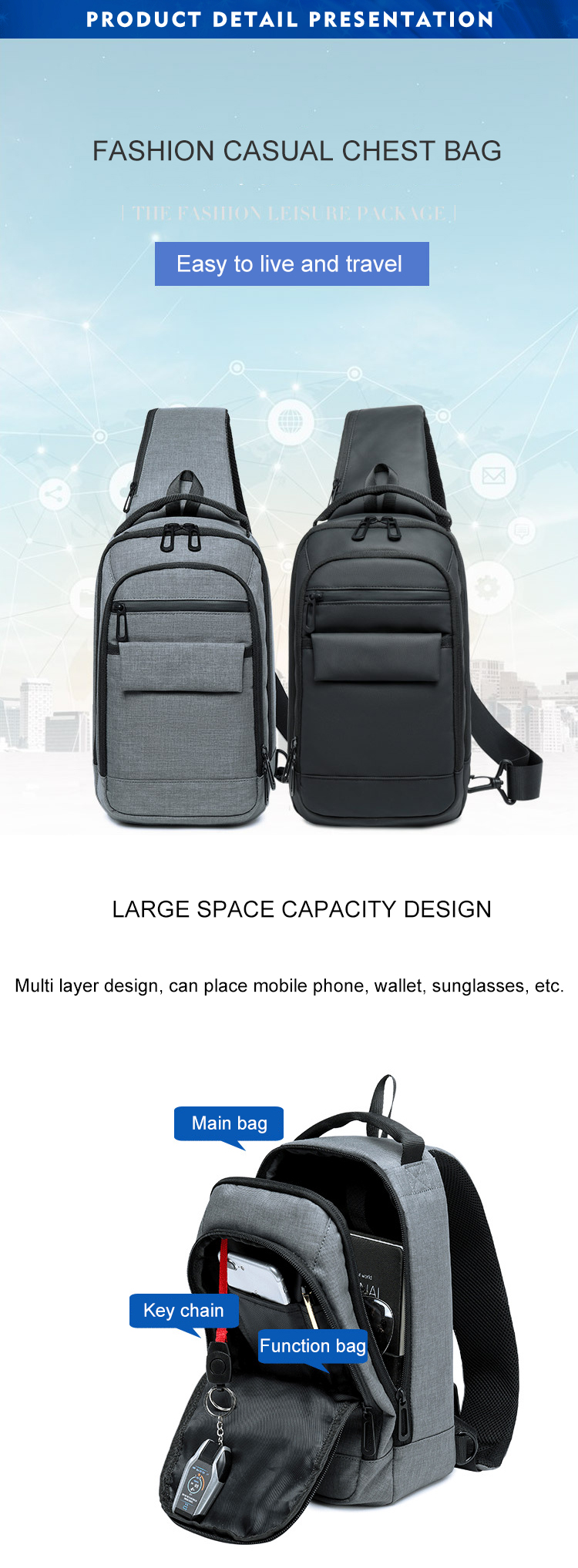 Fashionable Waterproof 900D Single Strap Backpack Single Strap Backpack OEM ODM